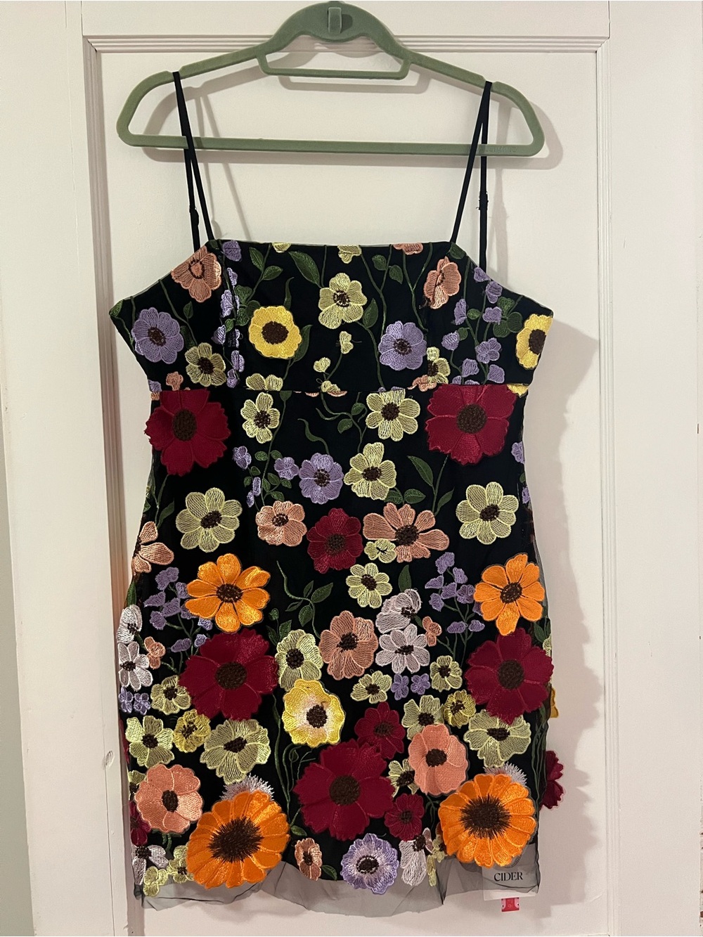 Cider Black Floral Dress with Bright Embroidered Blooms